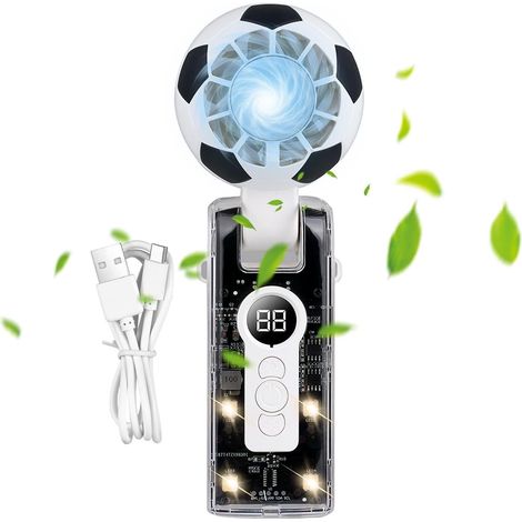 Mini ventilateur à main en forme de ballon de foot, 2 vitesses – Blanc. Idéal pour stade, concert, camping, plage, voyage, randonnée (1/4)