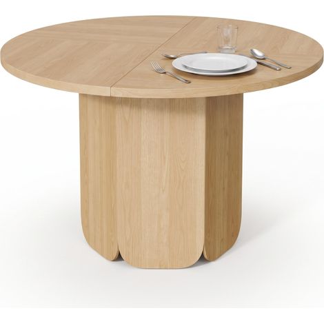 FurnitureR Table ronde de 120 cm effet chêne clair avec pied central sculptural, idéale pour créer un espace repas convivial de 4 à 6 personnes (1/5)