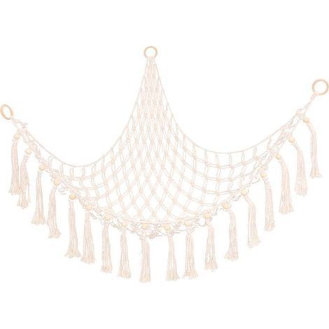 1 hamac de rangement pour jouets, hamac bohème pour jouets en peluche, support de rangement suspendu pour chambre d'enfant, blanc (1/5)