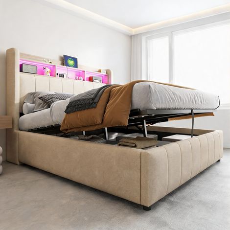 Cadre de lit beige en upholstered 212,3 x 140 x 110 cm (1/5)