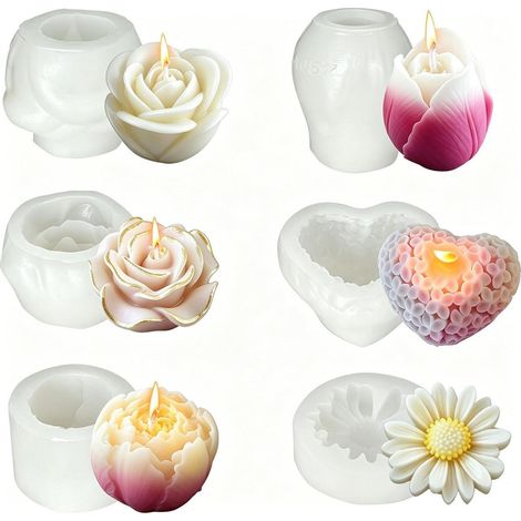 6er Set 3D Blumen Silikonform für Kerzen & Seifen, DIY Handgefertigt