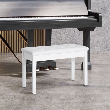 Banco de piano con almacenaje, 76 x 36 x 50 cm, blanco, madera y polipiel DESVIAE (1/5)