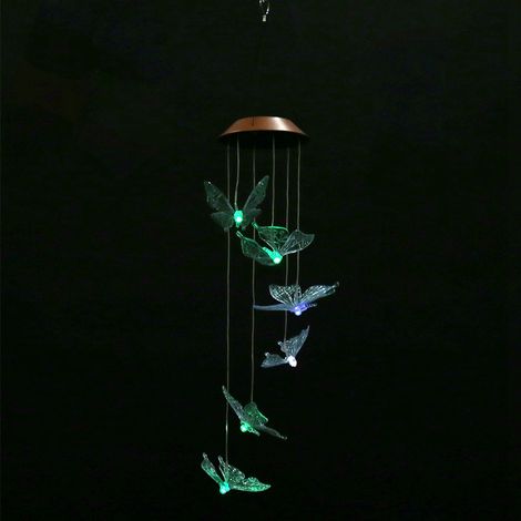 Carillon lumineux LED papillon solaire étanche pour jardin extérieur, déco maison, guirlande suspendue transparente, veilleuse décorative (1/5)