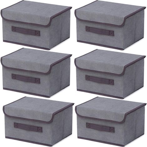 6 Boîte de Rangement avec Couvercle,Sac de Rangement,Pliable Rangement Tissu pliable avec Couvercle, Panier de Rangement,Coffre à Jouets pour Jouets,Vêtements (Gris, 26×19×16 cm)