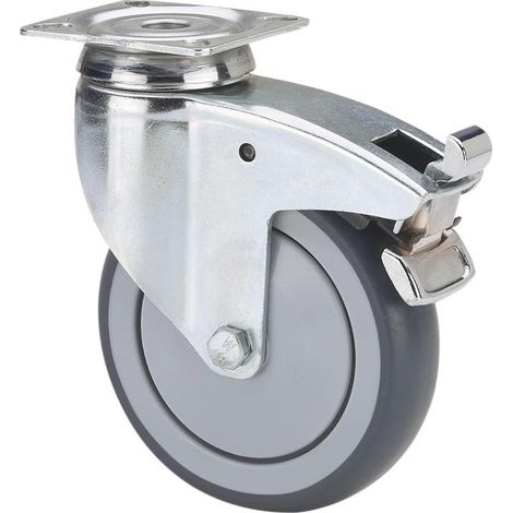 rueda giratora placa freno 300-100-3 cp poliamix-goma gris eje bolas (1/2)