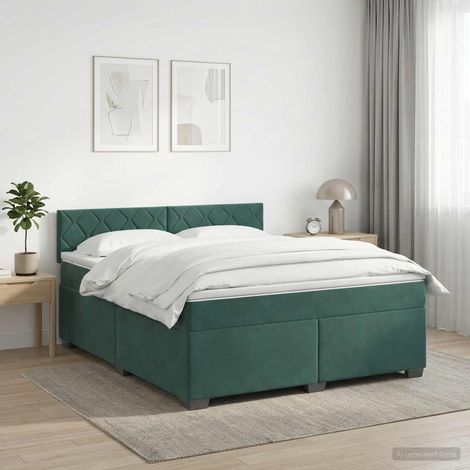 vidaXL Cama con Base Tapizada, Colchón y Luz LED Verde oscuro (1/5)
