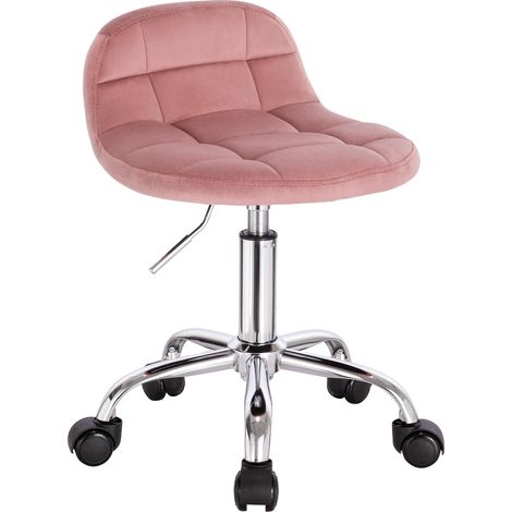 Chaise de bureau rose en velours avec roulettes et dossier bas réglable en hauteur (1/5)