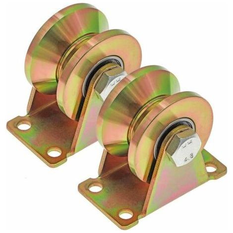 Roue gorge V 50mm – Acier galvanisé – Capacité 270kg par roulette – Pour portail coulissant avec doubles roulements (1/5)