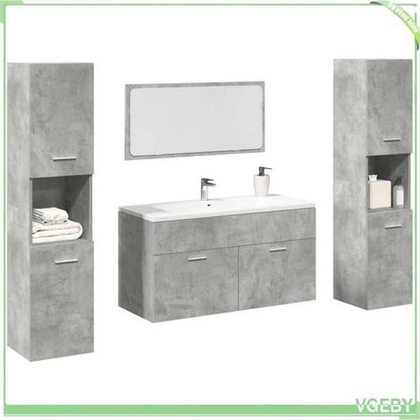 Ensemble de meubles de salle de bain 4 pcs - FAF7291712442209 - Gris béton - Bois d'ingénierie - Miroir 90x37 cm (1/5)