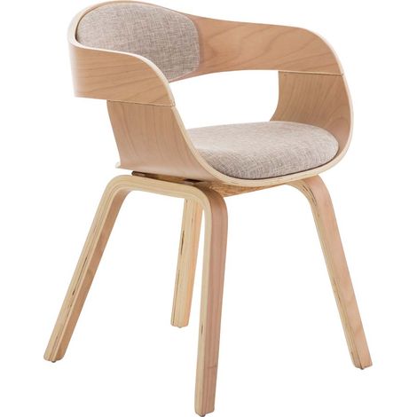 Silla de oficina de visita sin ruedas en tela y madera, diseño retro y máximo confort, natural y crema BUR10538 (1/5)