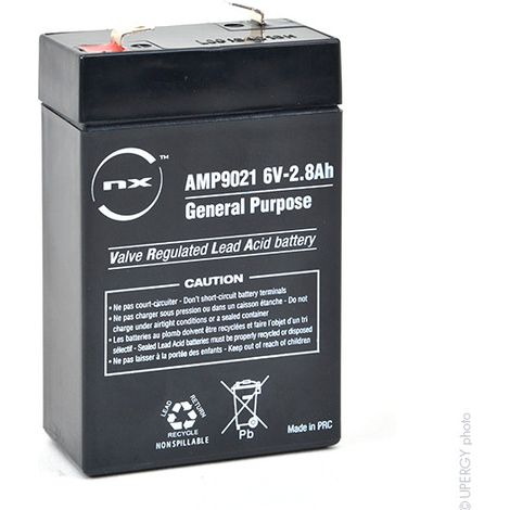 NX – Batterie plomb AGM 6V 2.8Ah – Technologie étanche pour usage intensif – Dimensions 66x33x103mm – Poids 0,57kg