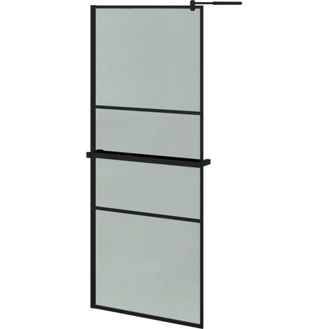 vidaXL Mampara ducha con estante vidrio ESG y aluminio negro 80x195 cm (1/2)