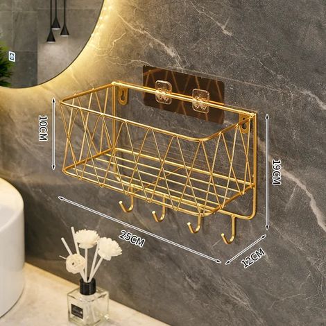 Étagère de salle de bain murale sans perceuse Étagères à shampoing Support flottant Rangement Cosmétique Panier Rack Organiser Accessoires de salle de bain Or S