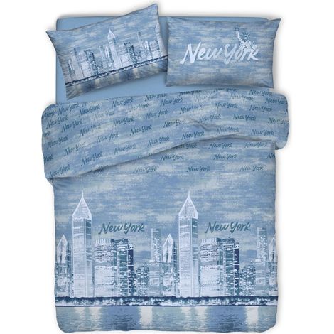 Copripiumino Linea Pensieri Delicati In 100% Cotone Dis. New York Colore Blu, misuraSingolocoloreBlu (1/2)