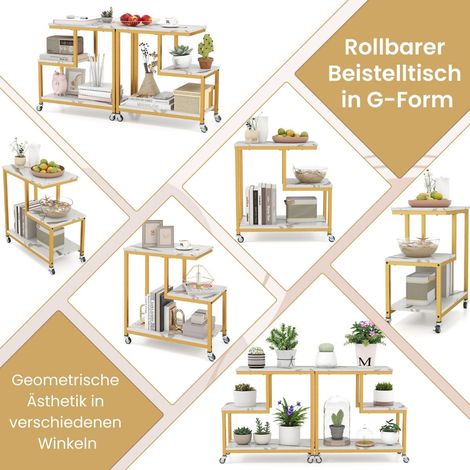 Tavolino laterale girevole a 3 livelli - Effetto marmo, design a forma di G