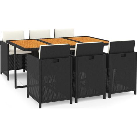 Maison Exclusive - Set da Pranzo da Giardino 7 pz Nero con Cuscini in Polyrattan