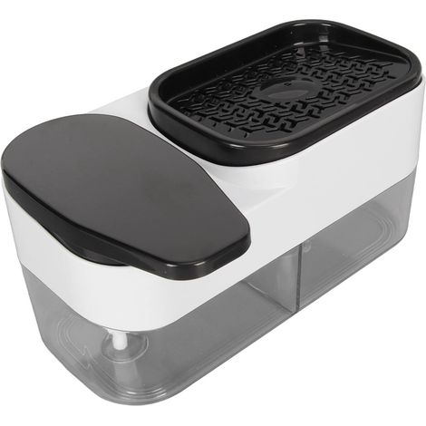 Distributeur de savon à pompe manuelle avec support éponge, mousseur pour liquide vaisselle, pour évier et salle de bain, boîte à savon pratique. (1/5)