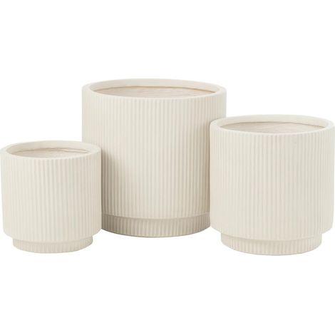 Lot de 3 Cache-Pots Rainurés "Misty" 37cm Blanc