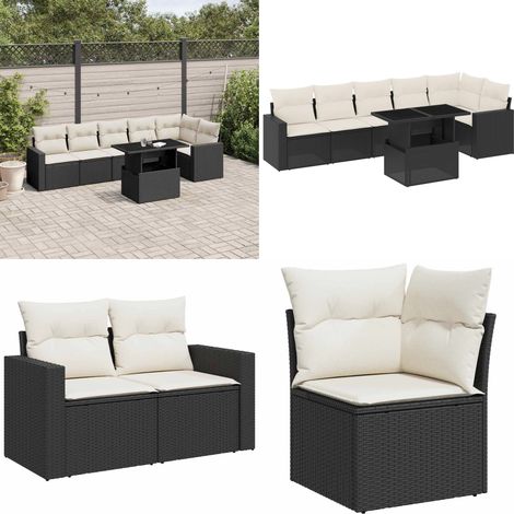 7-tlg. Garten-Sofagarnitur mit Kissen Schwarz Poly Rattan - Gartenmöbel Set - PE-Rattan Möbel - Outdoor Lounge - Gartenlounge - Terrassenmöbel - Home & Living (1/5)