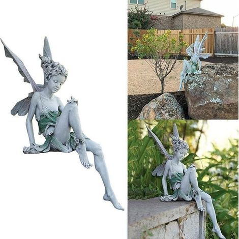 Figurines de Jardin Elfes Assis 22cm Statue d'ange Figurines Jardin Statue de Fée Décoration de Jardin
