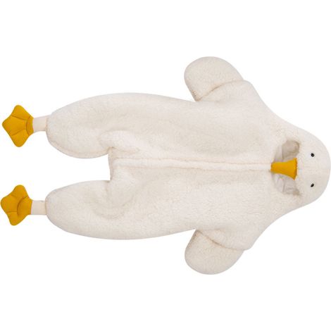 Grenouillère bébé blanche à motif oie, style mignon, chaude et pratique, en laine et polyester doux pour la peau, idéale pour l'hiver. Combinaison bébé idéale pour l'hiver. (1/5)