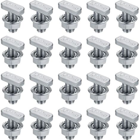 Lot de 20 boulons à fente en T M8 x 20 mm avec 20 écrous hexagonaux pour profilé en aluminium, panneaux solaires photovoltaïques, acier inoxydable plaqué nickel (1/5)
