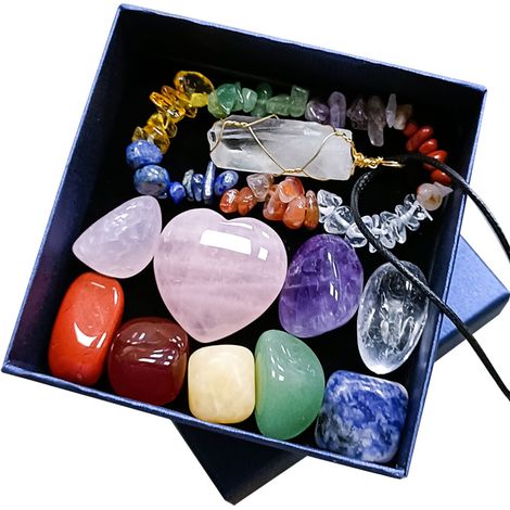 Lot de 7 bracelets colonnes hexagonales en pierres précieuses des chakras, pierres de yoga irrégulières pour massage spirituel (1/5)