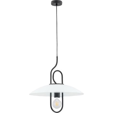 Alfa CHEE BL Modern Black & White Pendant Ceiling Lamp, Metal & Glass Shade, 1x E27 Socket Max 60W, Dimmable, 47cm, H90cm, IP20 for Living Room Dining Office (1/2)