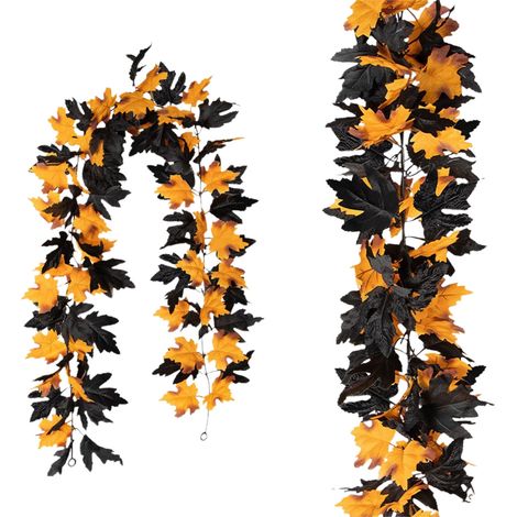 Guirlande Feuilles D'érable Artificielles - Décoration Automnale pour Cheminée, Mur, Fête d'Halloween et de Noël - 175 cm - Lot de 2 (1/5)