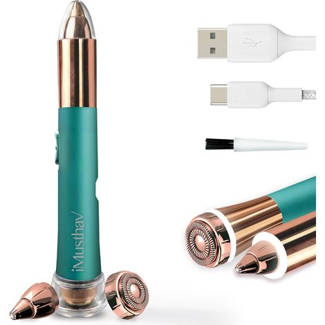 Rasoir Électrique Visage Femme, Tondeuse 2 en 1 pour Sourcils et Visage, Épilateur Rechargeable à Lumière LED et lame en or 18K, pour Retirer les Poils Indésirables du Visage, Sourcils, Lèvres (1/5)