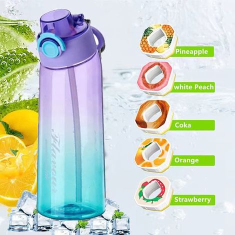 Gourde Air Water Up 900 ml, kit de démarrage Air, gourde aromatisée avec capsules parfumées pour le camping, bleu foncé + 5 anneaux aléatoires.