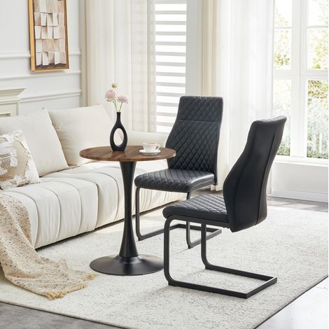 OKWISH Esstisch-Set mit rundem 60-cm-Tisch und 2 schwarzen Esszimmerstühlen (1/5)