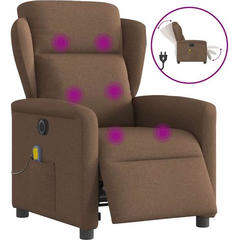 Sillón reclinable de masaje eléctrico tela marrón vidaXL
