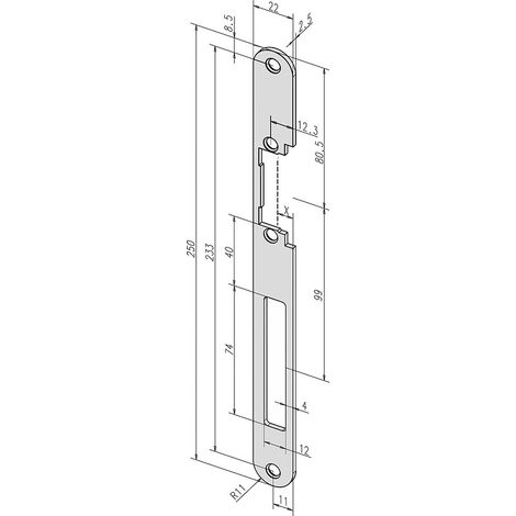 Têtière de gâche électrique plate longue pour dormant bois en 250 x 22 x 2 mm inox - EFF EFF
