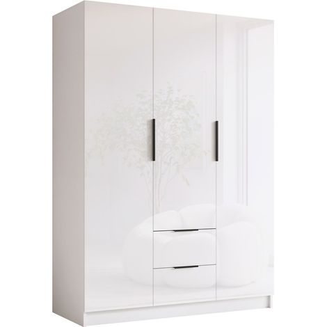 Armario Closico Calvron I, Blanco + Blanco brillante, 216x150x60cm, Puertas de armario: Con bisagras, Número de estantes: 0
