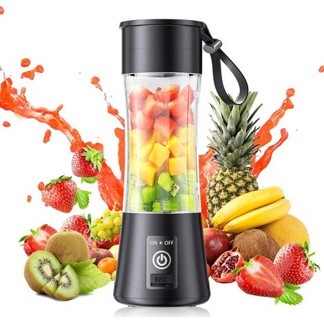 Mini blender portable rechargeable de 350 ml avec 6 lames en acier, étanche, idéal pour les smoothies de voyage, la salle de sport ou le bureau. (1/5)