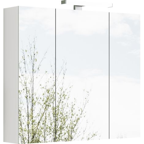 Badezimmerspiegelschrank Weiß 80 cm, 3 Türen, LED, französische Steckdose, Glasböden (1/5)