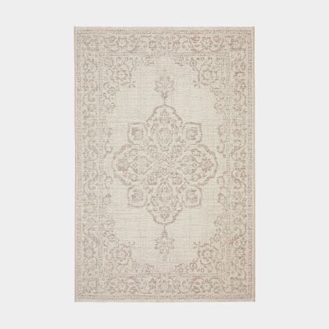 Décoweb – Tapis persan tissé plat 120 x 170 cm – Résistant à l'humidité – Pour intérieur et extérieur – Motif oriental beige tendre (1/5)