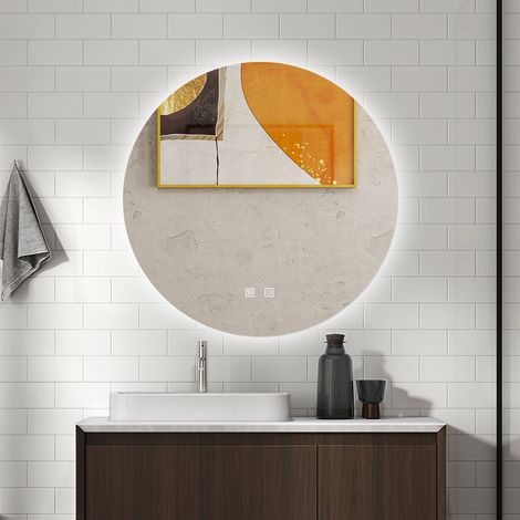 AICA Specchio da bagno rotondo 50 cm LED, Antiappannamento, 3 colori temperatura e luminosità regolabili, Funzione Memoria, Bordi non sabbiati, IP44 (1/5)
