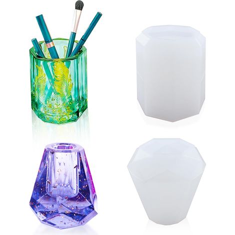 2 Pièces Moule Résine Epoxy Moulle Silicone Vase Porte Stylo Moule Boîte à Bijoux Moulage avec Couvercle Moule pour Bricolage Stylo Support Porte-pinceau de Maquillage (A) (1/5)