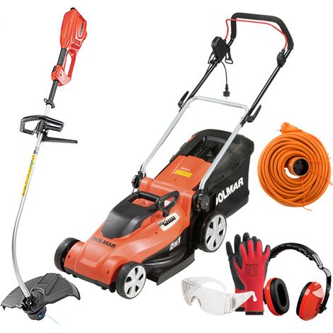 PACK - DOLMAR Tondeuse Électrique 1600W 41cm EM410 + Coupe-Herbe 1000W ET101C + Rallonge 40m + Équipements Protection