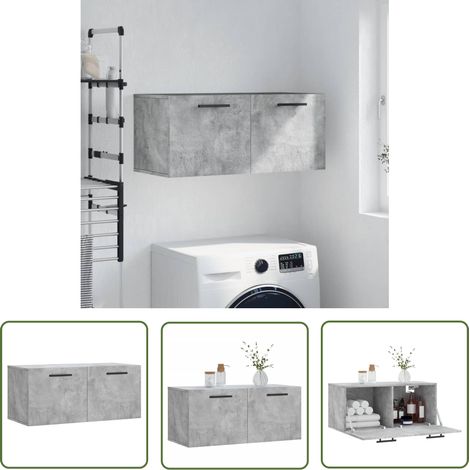 The Living Store Armoire murale gris béton 80x36,5x35 cm bois d'ingénierie - Armoire Murale - Meuble Mural - Rangement Mural - Étagère Murale - Placard Mural (1/5)