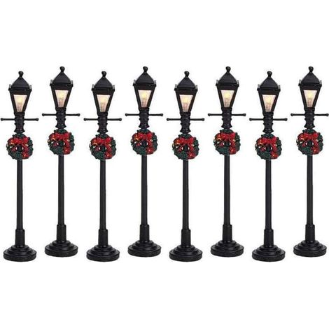 Lot de 8 lampadaire, lanterne à gaz, piles AA ou secteur 4,5 V, décoration Noël (1/2)