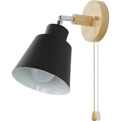 Lámpara de pared minimalista con forma de macaron y interruptor de cremallera de madera (12 cm, casquillo E27). (1/5)