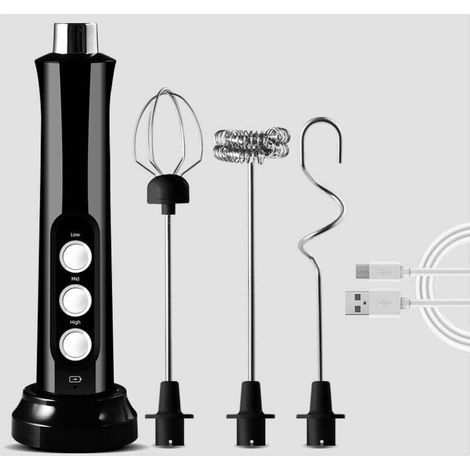 Mousseur à Lait Électrique avec 3 Têtes d'Agitation, Mousseur à Lait Rechargeable - USB Rechargeable, Réglable en 3 Vitesses, Mini Fouet Electrique pour café, matcha, Cappuccino, œuf (1/4)