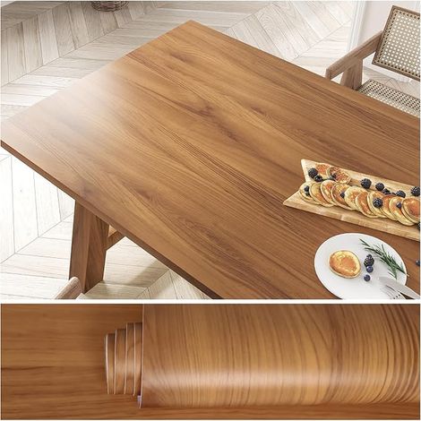 Papier Peint Imitation Bois Teck Marron Papier Peint Bois Vintage 40cm x 300cm Rouleau Adhesif pour Meuble Chambre Stickers Porte Salle de Bain Imperméable Cuisine Table Amovible (1/5)