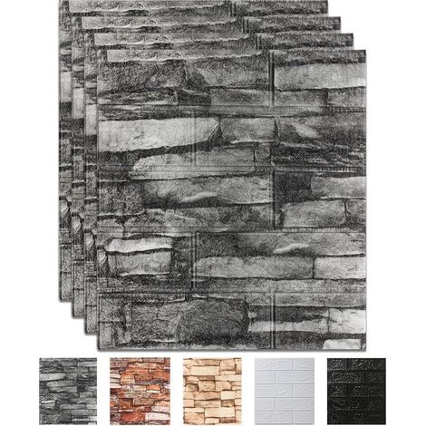 Lot de 4 autocollants muraux 3D brique, 35x38 cm, auto-adhésifs pour salon (1/5)