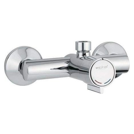 Idral – Mitigeur de douche 813230 – Mural avec bouton poussoir – Arrêt temporisé 25 secondes – Limiteur de débit 8 l/min – Laiton chromé (1/4)