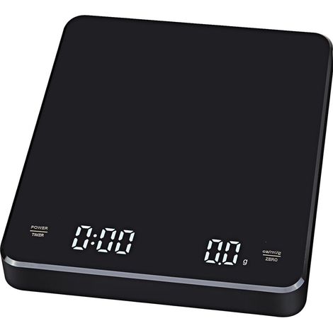 Balance numérique pour le café et la cuisine, capacité et précision 0,1 g / 3 kg, minuterie intégrée, rechargeable par USB.-AquaForge (1/5)