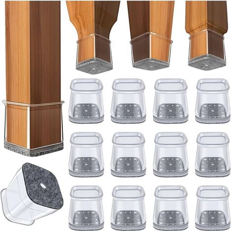 Lot de 32 protections pieds de chaise carrés en silicone – Patins transparents pour sols durs et carrelage – Glissement silencieux – Taille ajustable - 32pcs (1/5)